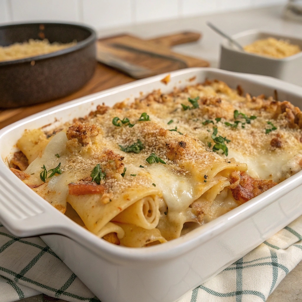 gratin de pâtes maison doré au four