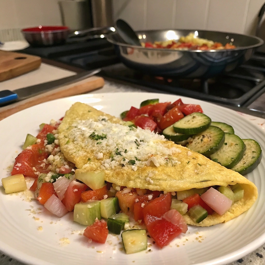 omelette aux légumes colorée dans une poêle