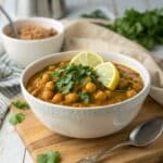 Curry de pois chiches express crémeux dans une assiette