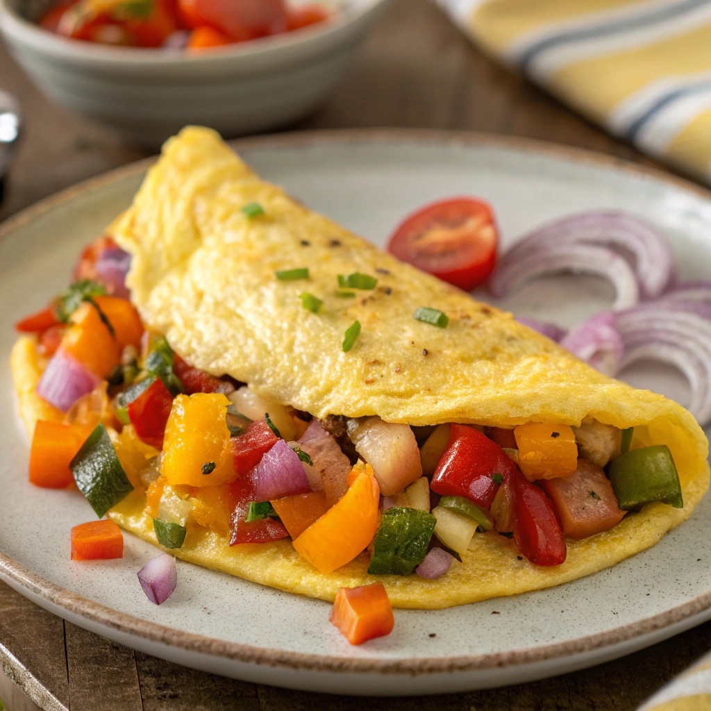 omelette aux légumes rapide servie dans une poêle