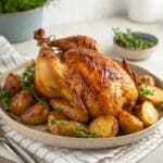 Poulet rôti doré avec pommes de terre au four
